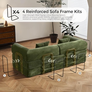 Canapé-lit convertible trois places avec structure fixe, accoudoirs amovibles, matelas pliant modulaire en velours côtelé pour petits espaces - Product Image 5