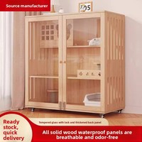 Dongmajiaju Villa pour chat en bois massif, mobilier d'intérieur, espace de circulation libre extra-large, niche pour chat, maison pour chat, tout-en-un