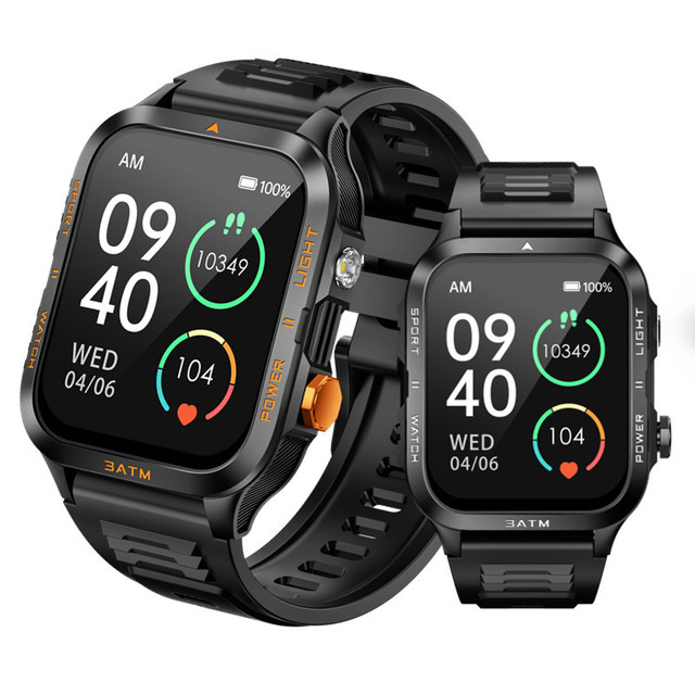 KT89 Square IPS Smart Watch 1.96 Inch Large Screen for Call with LED Flashlight 30m Waterproof Outdoor Sports Watch