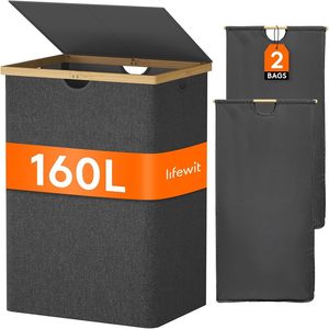 Lifewit <b>Collapsible</b> Laundry Basket 160L With Lid And 2 Bags For Clothes <b>Storage</b> - Product Image 1