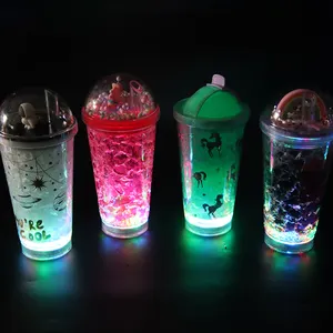 Customized logo pattern luminous ps plastic party drink cup, fashionable water cup with cover