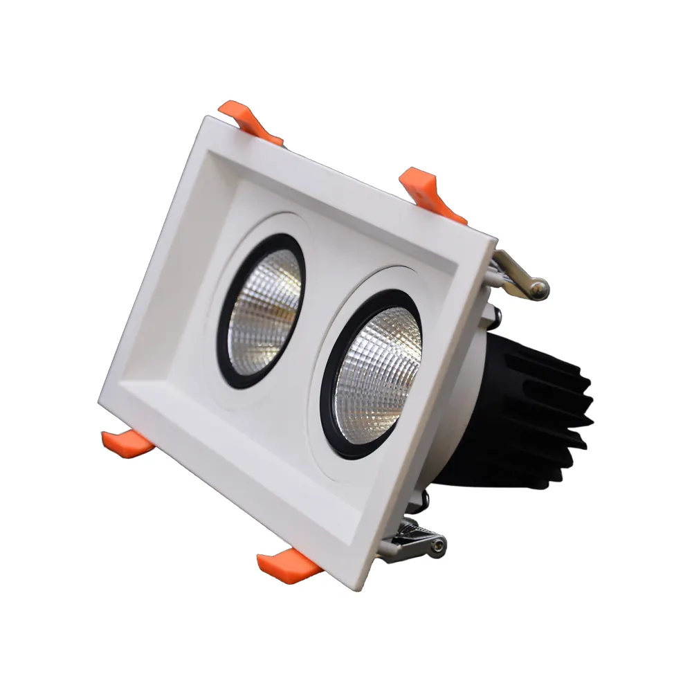 Lámpara de techo empotrada con doble cabezal, luz COB cuadrada, individual, 7W, 10W, 12W, 15W, 18W, 20W, 25W