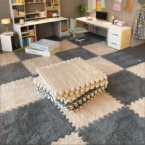 Dalles de moquette emboîtables modernes en velours coupé, antidérapantes, couleur unie, avec support en mousse pour la maison et les chambres d'adolescents - Polyester - Product Image 2