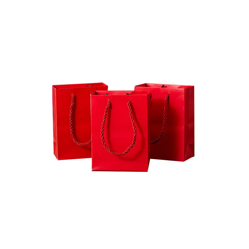 กระเป๋าของขวัญแต่งงานแบบเรียบง่ายกระเป๋าสีแดงกระเป๋าใส่เครื่องประดับเสื้อผ้าถุงกระดาษบรรจุภัณฑ์