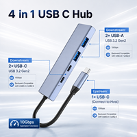 Hub USBC 4in1, Adaptor TypeC ke 2 USB C & 2 USBA, Pemisah Multiport Aluminium Transfer Data Kecepatan Tinggi 10Gbps untuk Laptop MacBook SSD