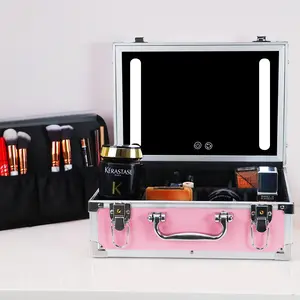 女士智能铝化妆盒收纳器储物旅行美容梳妆台化妆盒带发光二极管光镜