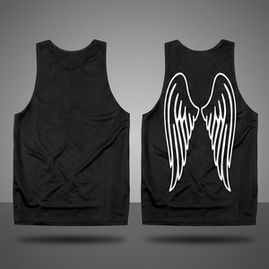 <b>Men's</b> Black Sleeveless Tank Top With <b>White</b> Wings Print Back O-Neck Casual Breathable Polyester <b>Vest</b> - Product Image 1