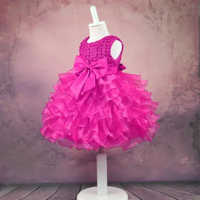 Girls dresses handmade beaded baby dresses full moon pettiskirt 0-2 years old bow princess dress