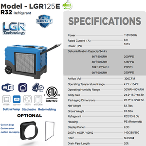 ขายตรงจากโรงงาน เครื่องลดความชื้นเชิงพาณิชย์ 125 PDD LGR สำหรับการฟื้นฟูความเสียหายจากน้ำ - Product Image 2