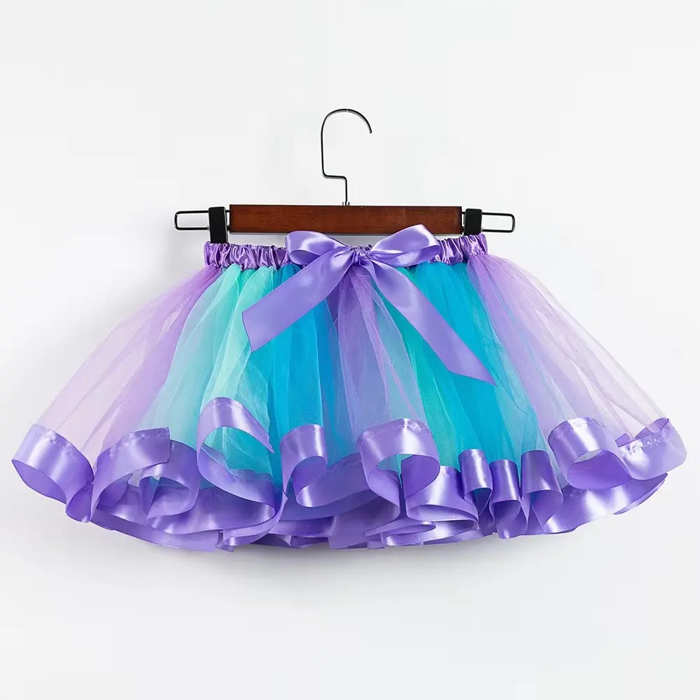 Váy Ngắn Cầu vồng màu tím cho bé gái với váy lót voan trang phục khiêu vũ dự tiệc theo phong cách công chúa cho buổi biểu diễn của trẻ em