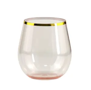 Pembe şeffaf cam kırmızı şarap şişesi sıcak altın rengi düz cam