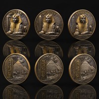 Pièce de monnaie commémorative égyptienne personnalisée en 3D à grand relief, Sphinx, en bronze antique, pièce de défi Grande Pyramide pour cadeau de luxe