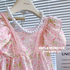 Tongxingyuan Girls Floral Short Sleeve Blouse Pink Lace Trim Summer 2025 Breathable Cotton Poplin Shirt - Product Image 4
