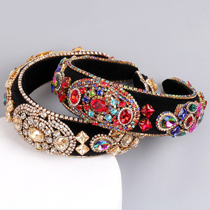 Hua Liyu Bandeaux pour femmes style baroque, accessoires de cheveux rétro en éponge incrustés de diamants, coiffe argent, or, rouge, noir HH0183 - Product Image 3