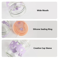 Bouteille d'eau en verre borosilicate portable personnalisée OEM, mignonne, anti-fuite, avec paille et perle