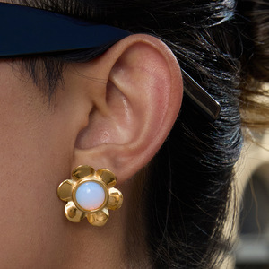 Flower <b>Stud</b> <b>Earrings</b> 18K Gold Plated Stainless Steel Opal Inlay Bezel Setting For Gift Jewelry Women Fashion Accessories - Product Image 2