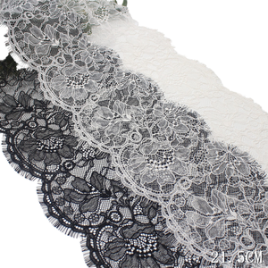 Prix d'usine, haute qualité, 21,5 cm de large, dentelle française galon noire, dentelle Chantilly à cils, 100% nylon, sacs écologiques - Product Image 1