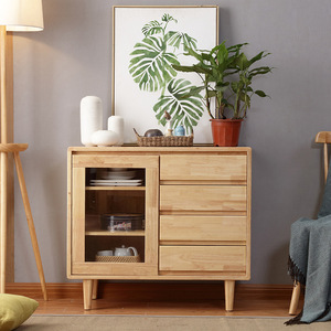 Nordic Style Rubberwood <b>Sideboard</b> With Glass Door Storage Cabinet For Living Room Kitchen Use Walnut Color YF - Product Image 2