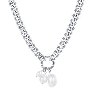 High Quality 18K Gold Plated Stainless Steel Jewelry Natural <strong>Pearl</strong> <strong>Pendant</strong> Thick Cuban Chain <strong>Necklaces</strong> P213208 - Product Image 4