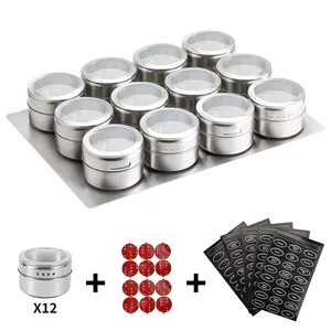 Magnetic Spice Jars With Wall Mounted Rack Stainless Steel Spice Tins Spice Seasoning Containers