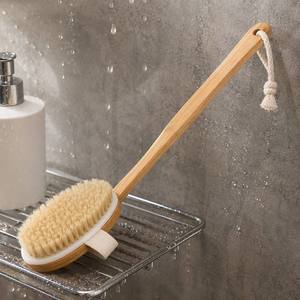 Brosse de douche exfoliante en poils de sanglier naturels CF, bambou, détachable, 16 pouces, drainage lymphatique, cellulite, circulation sanguine - Product Image 1