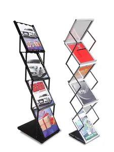 Aluminium Metal Brochure Foldable Literature Display Stand A4 Size Catalogue Magazine Promotion Floor Display Rack