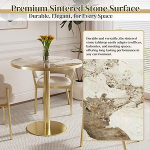Table à manger moderne Tulip de 31,5 pouces, plateau en pierre frittée, base à bord doré, pour 2 à 4 personnes, salle à manger/café/petits espaces/restaurant - Product Image 6