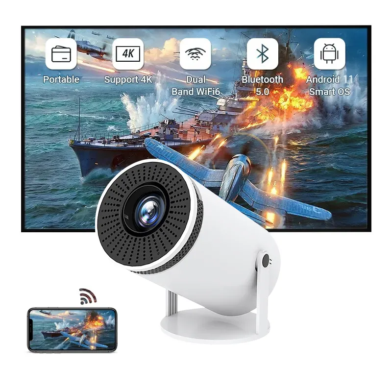 Android 11 Pico thông minh ngoài trời gương tự động Keystone wifi ngoài trời 4k Beamer 1080P Android LCD hy300 Pro chiếu