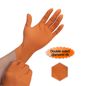 Guantes de nitrilo desechables de color naranja fluorescente sin polvo sin látex Reparación Automotriz seguridad resistencia al aceite - Product Image 2
