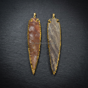 Pointes de flèches en agate électroplaquée de 7 pouces, artisanat en pierres précieuses - Cristaux de Rozrin ElcAr-5 sculptés et gravés - Product Image 4