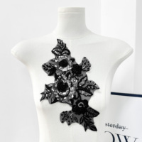 Applique en dentelle brodée de fleurs avec patch de sequins noir et argenté pour vêtements de mode, robes de soirée et sacs, décoration tendance
