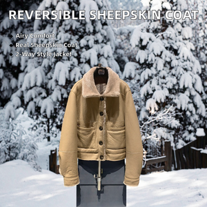 เสื้อแจ็คเก็ตขนแกะแท้แบบกลับด้านได้ ระบายอากาศได้ดี สไตล์ลำลอง สำหรับผู้หญิง กระดุมแถวเดียว - Product Image 2