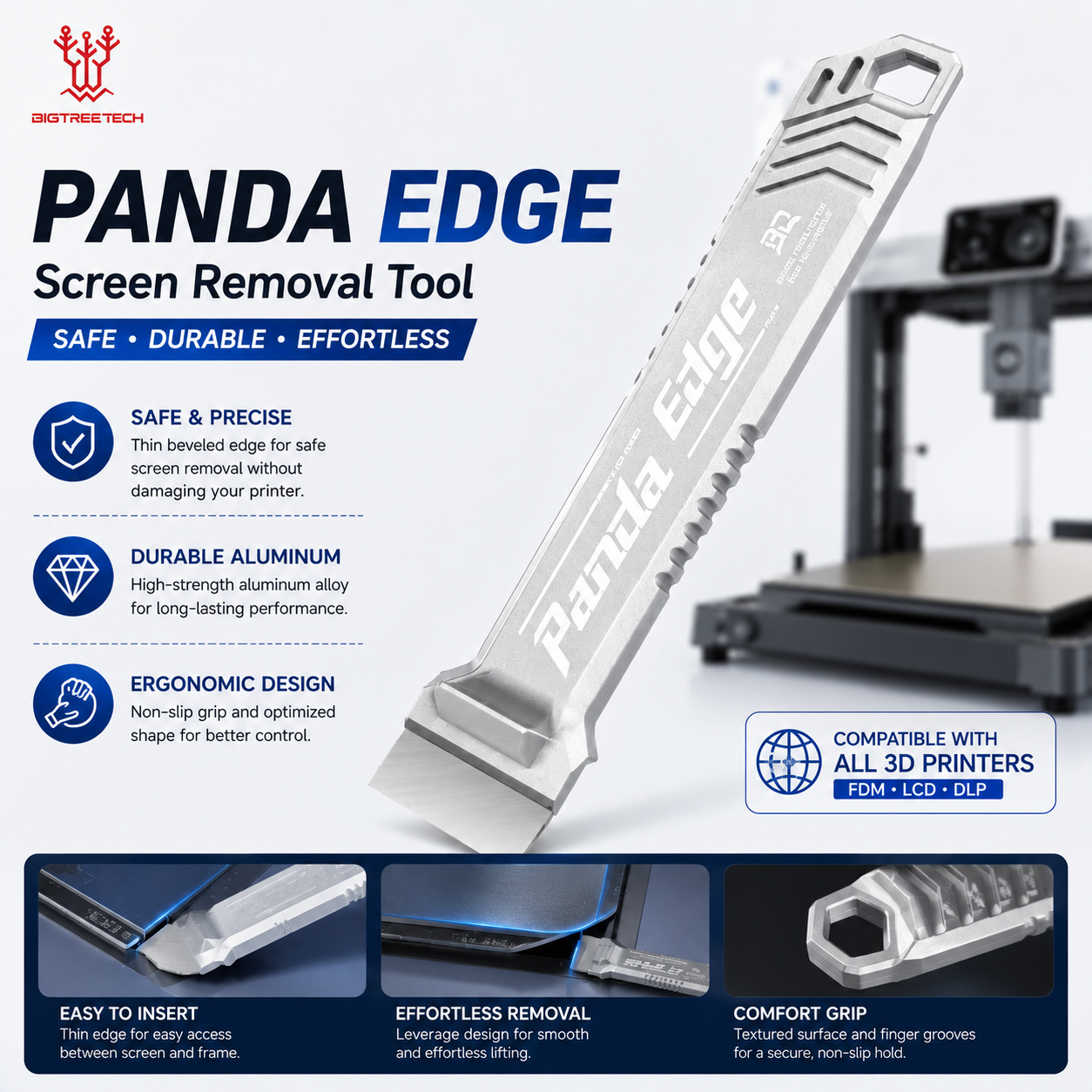 BIGTREETECH Panda Scraper Tool For Bambu Lab Build Plate Print Removal Tool Stainless Steel 3D Printer Cleaning Scraper