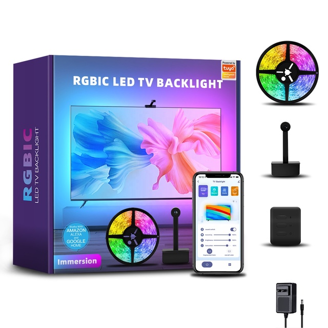 RGBIC Smart Light Strips LED TV Backlight with Camera for 55-65 Inch TV