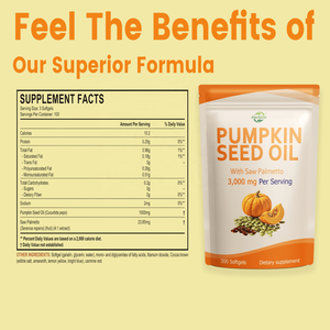 Aceite de Semilla de Calabaza Haccp OEM ODM, 3000 Mg por Porción, 300 Cápsulas Blandas, Suplemento Dietético con Saw Palmetto - Product Image 2
