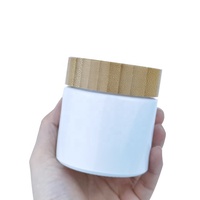 Großhandel Leere Weiße Glas-Lotion-Cremetiegel Zylindrische Runde Kerzenbehälter 180g mit Bambusdeckel