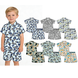 Preventa al por mayor: Conjuntos de verano para niños con bolsillos de camuflaje, estilo vacaciones, de algodón orgánico/spandex suave, para hermanos pequeños (MOQ 5) - Product Image 1