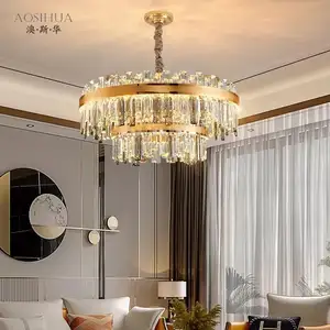 Luminaires suspendus pour salle à manger, lustres de plafond de luxe en or Led, lustre en cristal K9 moderne
