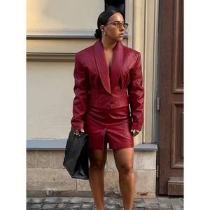 Veste Courte en Similicuir Personnalisée 2026 pour Femme, Col en V, Boutonnée, Style Motard, Manches Longues, Idéale pour l'Automne - Product Image 2