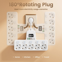 Multiprise portable avec 5 prises CA, 3 ports USB et 2 ports Type C, avec horloge, interrupteur indépendant et câble flexible pour le bureau