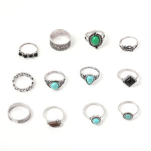 Nouveau Style Européen Américain Exportation Combinaison Anneau Personnalisé Vintage Rose Fleur Turquoise 12 Pièces Unisexe Fiançailles Fête - Product Image 6