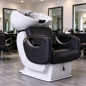 Fauteuil de lavage moderne en céramique pour salon avec cuir rembourré, repose-pieds réglable, équipement de spa de haute qualité - Product Image 1