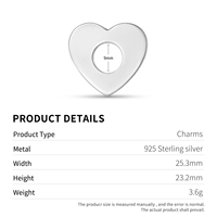 Breloque Cœur Gravable avec Logo, Perles Étoiles Authentiques en Argent Sterling 925 pour Femme, Idéales pour Bracelet DIY, Collier et Fabrication de Bijoux