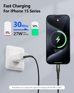 Cable USB C trenzado de nailon SUNGUY listo para enviar, 60W, 0.6m, cable de datos de carga rápida, cable USB personalizado, cables USB tipo C - Product Image 3