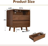 Table de chevet avec tiroirs et station de charge, design en bois naturel avec biseaux incurvés, convient pour la chambre à coucher et le salon