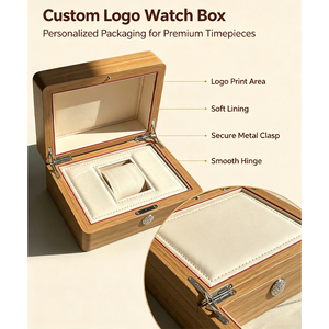 Luxury Wooden Single <b>Watch</b> Box Custom Logo Wood Grain <b>Watch</b> Storage <b>Case</b> Soft Leather Lining Wristwatch Gift Packaging Box - Product Image 2