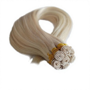 Extensions de cheveux humains tissées à la main, blond blanc # 60 mèches lisses et soyeuses de 14 pouces, 100g, qualité supérieure, toutes couleurs compatibles - Product Image 1