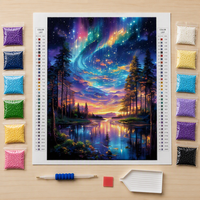 Lukisan Berlian 5D Kustom Aurora Hutan Danau Langit Malam Berbintang Full Drill DIY Kit Seni Mosaik untuk Dekorasi Dinding Dewasa