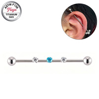 Boucles d'oreilles industrielles Freya 14G en titane pour cartilage, avec zircons colorés, longues, pour hélix et conque, bijoux de piercing