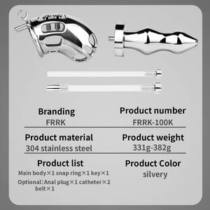 Ensemble de dispositifs de chasteté masculine FRRK avec plug anal métallique amovible, cage en silicone, jouet sexuel extrême pour hommes SM - Product Image 2
